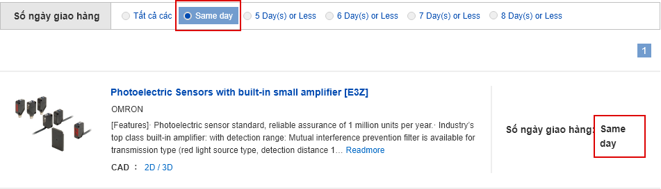 Dịch vụ chỉ áp dụng thời gian giao hàng là same day
